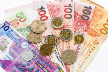 Beyaz arka plan üzerinde izole hong kong banknotlar