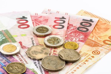 Beyaz arka plan üzerinde izole hong kong banknotlar