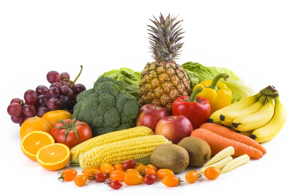 Frutas Verduras Frescas Sobre Fondo Blanco — Foto de Stock