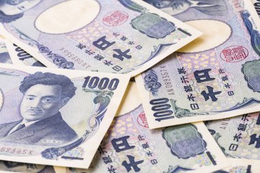 Japon para birimi yen banka notları Close-Up