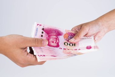 Asya el kamerasının yakın plan çekimleri Çin Rmb banknotu parası