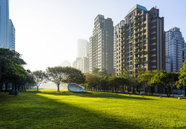 Sabahları şehir manzarası, Taichung Tayvan. Ulusal Taichung Tiyatrosu yakınında..