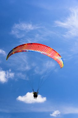 Mavi Gökyüzü ile ekstrem spor ve arka planda bulutlar Sağlıklı Yaşam Tarzı ve Özgürlük kavramı