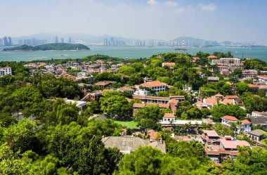 Xiamen, Çin 'deki Gulangyu Adası' nın havadan görünüşü.