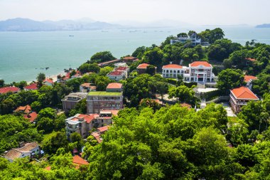 Xiamen, Çin 'deki Gulangyu Adası' nın havadan görünüşü.