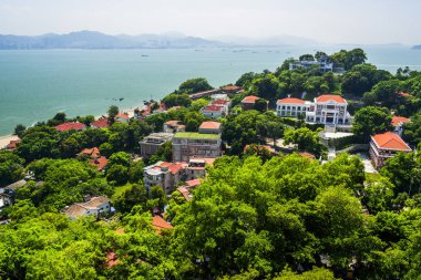 Xiamen, Çin 'deki Gulangyu Adası' nın havadan görünüşü.