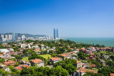 Xiamen, Çin 'deki Gulangyu Adası' nın havadan görünüşü.