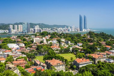 Xiamen, Çin 'deki Gulangyu Adası' nın havadan görünüşü.