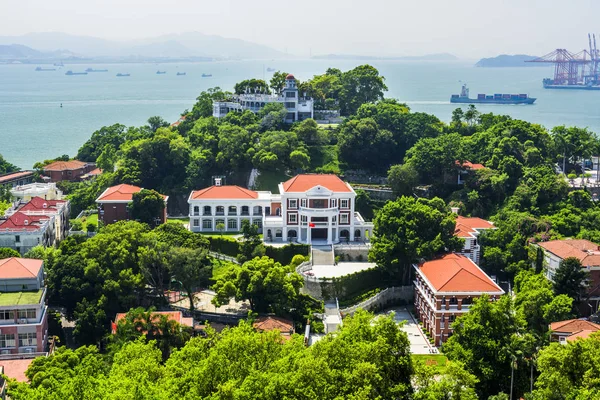 Xiamen, Çin 'deki Gulangyu Adası' nın havadan görünüşü.
