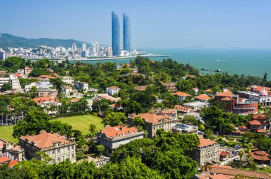 Xiamen gökyüzü mavi, güzel kıyı şehri, Çin