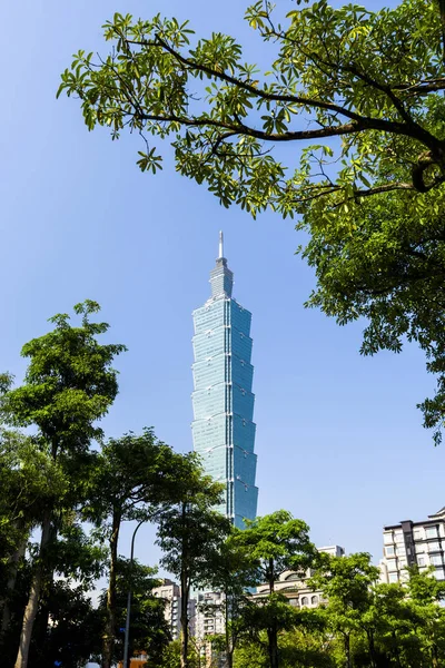Άποψη Της Taipei 101 Ουρανοξύστες Στην Ταϊπέι Ταϊβάν Περιοχή Xinyi — Φωτογραφία Αρχείου