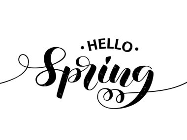 Merhaba bahar fırça yazı. Vektör çizim afiş için