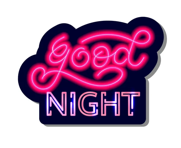 Selamat malam neon stiker lettering. Ilustrasi vektor - Stok Vektor