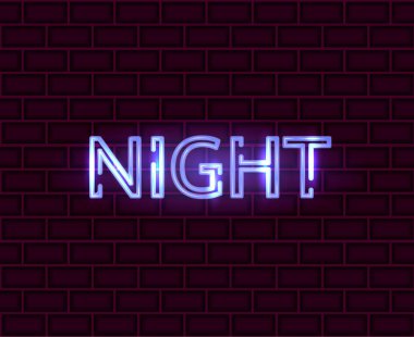 Gece neon yazı ile duvara. Vektör çizim.