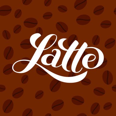 Kahve çekirdeği kesintisiz arka plan. Latte fırça yazısı. Vektör Illustration