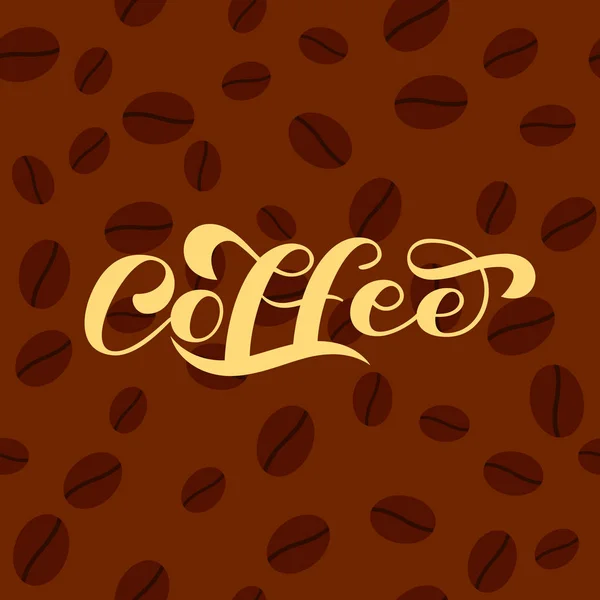 Grano de café sin costura de fondo. Letras de café. Ilustración vectorial — Vector de stock