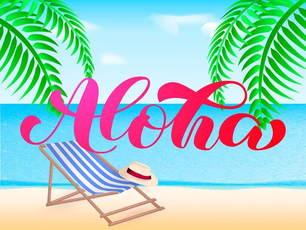 Letras de cepillo Aloha. Tipografía de saludo en hawaiano. Ilustración vectorial para tarjeta — Vector de stock