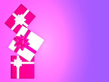 Yay ile hediye kutuları ile Neon soyut arka plan. Vektör çizimi