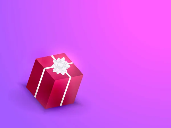 Fondo abstracto de neón con caja de regalo con lazo. Ilustración vectorial — Vector de stock