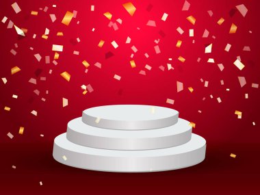 Altın konfeti ile aydınlatılmış boş podyum. Vektör çizimi.