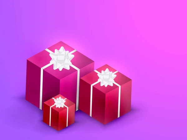 Fondo abstracto de neón con cajas de regalo con lazo. Ilustración vectorial — Vector de stock