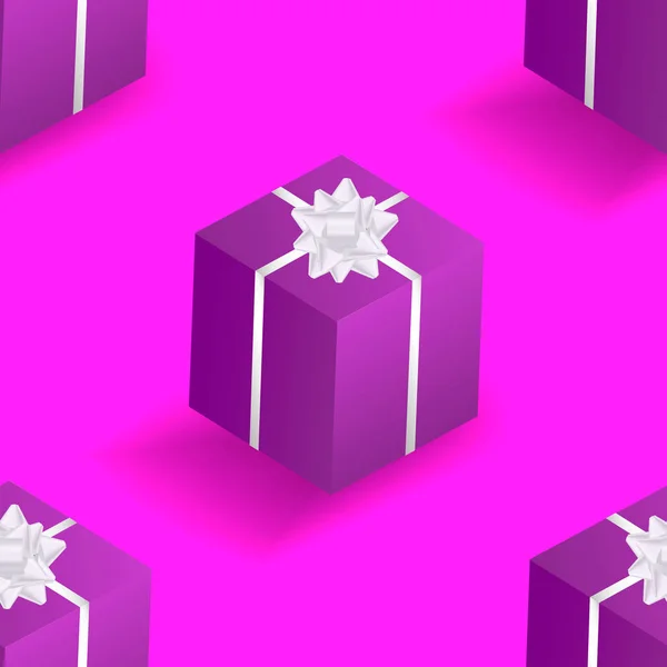 Fondo abstracto rosa con caja de regalo con lazo. Ilustración vectorial — Vector de stock