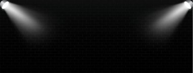 Siyah tuğlalı arka planda ışık ışınları. Poster veya afiş için vektör stok illüstrasyonu