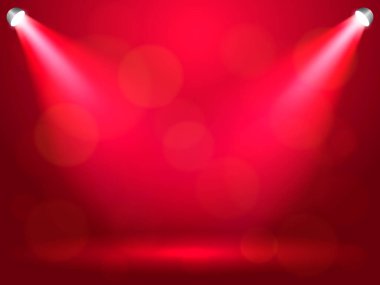 Kırmızı arka planda ışık ışınları. Poster veya afiş için vektör stok illüstrasyonu