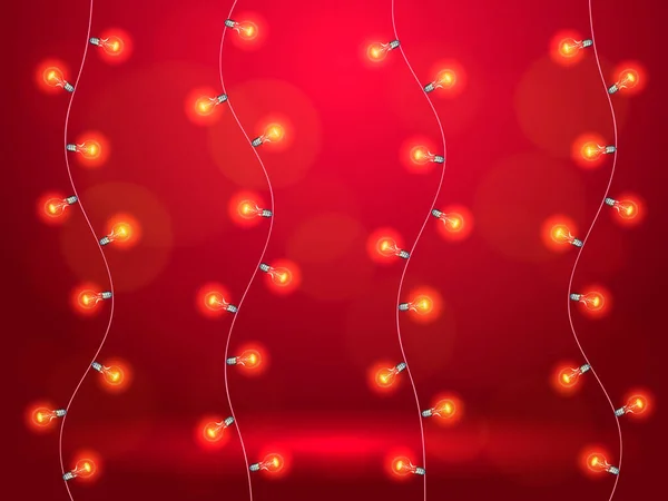 Лампочки Гірлянди Червоному Тлі Векторна Стокова Ілюстрація Плаката Або Банера — стоковий вектор
