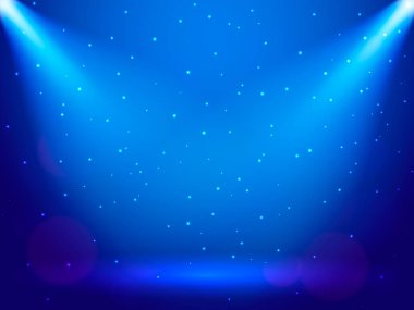 Mavi arka planda ışık ışınları. Poster için vektör stok illüstrasyonu