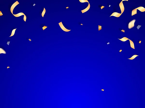 Gouden Confetti Serpentijn Een Blauwe Achtergrond Vector Stock Illustratie Banner — Stockvector
