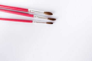 Beyaz arka plan üzerinde izole Boya fırçaları kapatın. Boya için tablo. metin