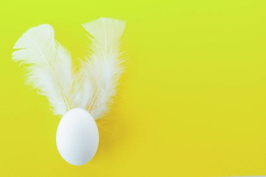 Paskalya yumurtası beyaz tüyleri ile. renkli Paskalya arka plan
