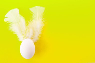 Paskalya yumurtası beyaz tüyleri ile. renkli Paskalya arka plan