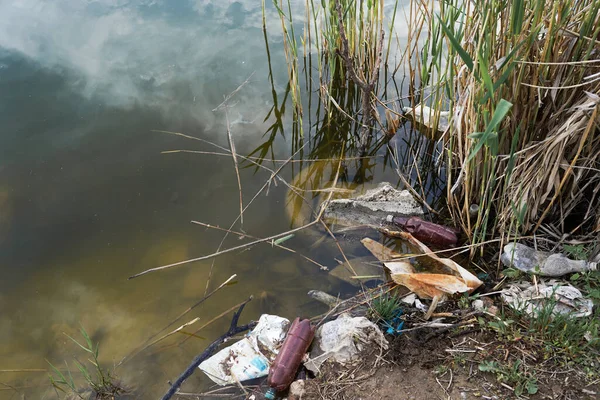 Water pollution, garbage plastic in the river