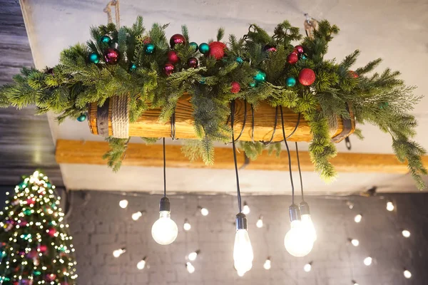Groep Kerstlampen Met Interessante Vorm Van Wolfraam Gloeidraad Vakantie Decoraties — Stockfoto