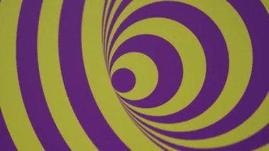 Canlı bir sarı ve mor spiral kalın zıt eğrilerle dinamik bir optik illüzyon yaratır.