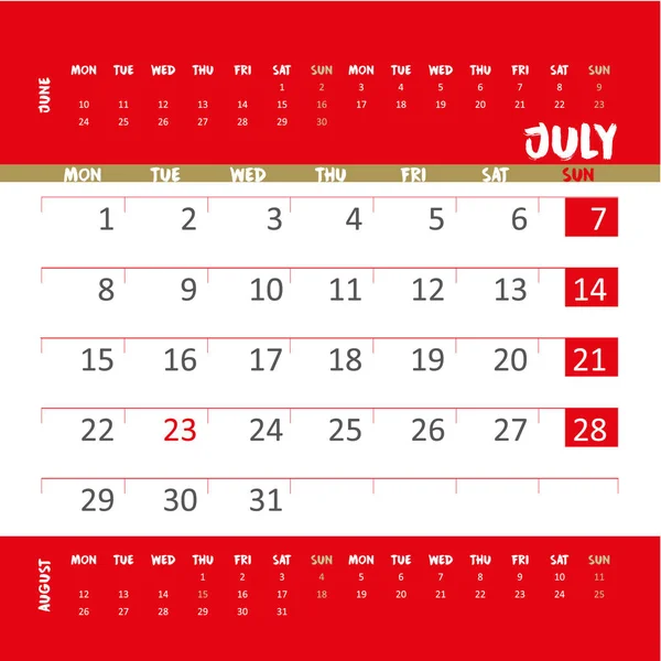 Vektorkalender 2019 Rot Und Gold — Stockvektor