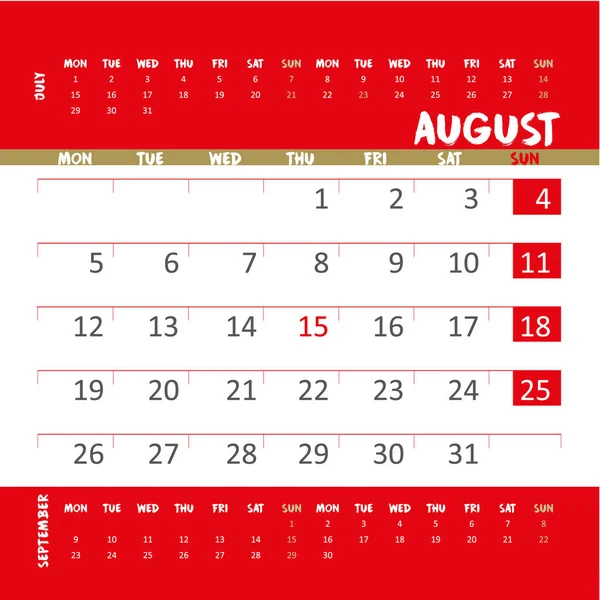 ベクトルのカレンダー 2019 赤と金 — ストックベクタ