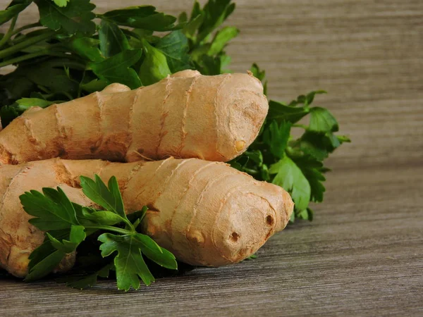 Ginger and parsley. Concept of weight reduction. Copy space.