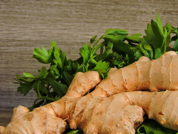 Ginger and parsley. Concept of weight reduction. Copy space.