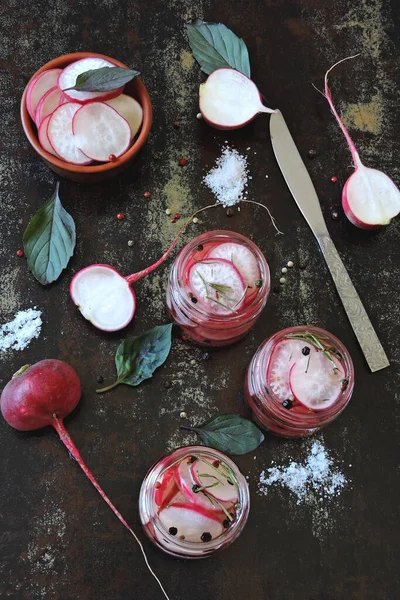 Rábano Fermentado Frascos Cocinar Verduras Fermentadas Probióticos — Foto de Stock