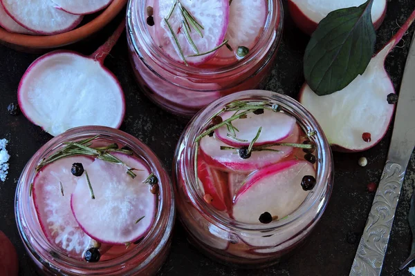 Fermentierter Rettich Glas Fermentiertes Gemüse Kochen Probiotika — Stockfoto