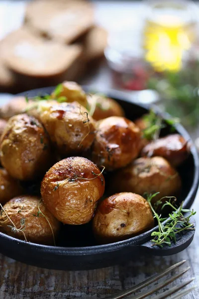 Pomme Terre Rustique Dans Une Casserole Petites Pommes Terre Cuites — Photo