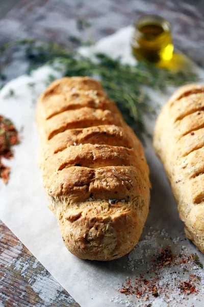 Delicious fresh homemade bread. Italian bread with herbs.