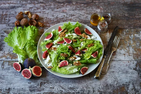 Egészséges Saláta Fügével Túróval Keto Diéta Keto Saláta — Stock Fotó