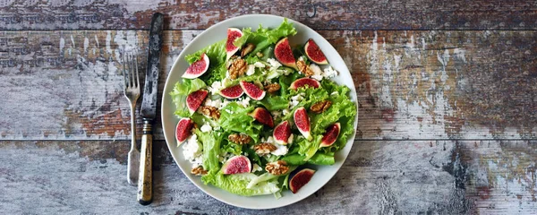 Salade Saine Aux Figues Fromage Caillé Régime Alimentaire Keto Salade — Photo