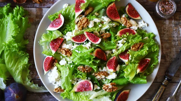 Salade Saine Aux Figues Fromage Caillé Régime Alimentaire Keto Salade — Photo