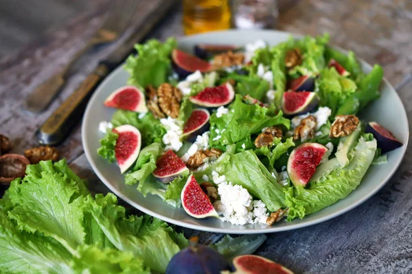 Salade Saine Aux Figues Fromage Caillé Régime Alimentaire Keto Salade — Photo