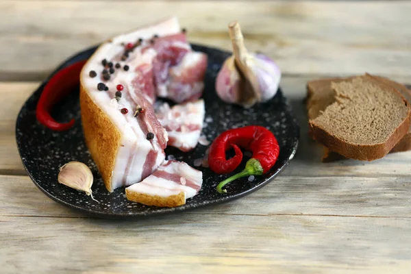 Fresh lard on a plate. Salting lard. — Stock Image Fresh Lard Plate Salting Lard Stock Photo